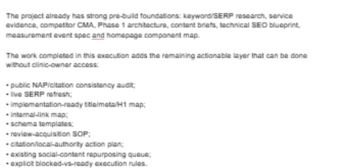 Petikan dokumen asal yang menyenaraikan pre-build foundations dan kerja persediaan SEO.