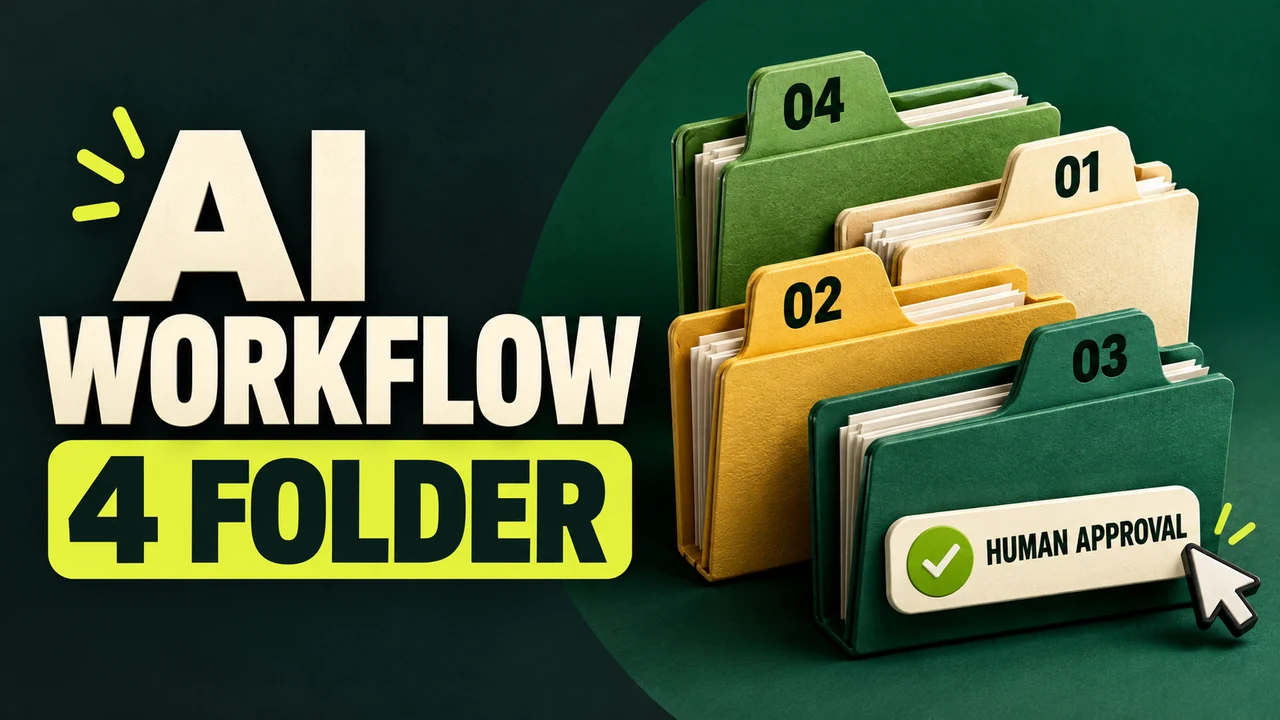 Ilustrasi AI: empat folder bernombor 04, 01, 02 dan 03, bersama Human Approval.